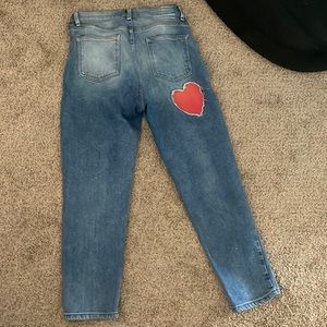 Revice Blue Medium Wash Mon Amour Heart Patch Straight Leg Cropped Jeans